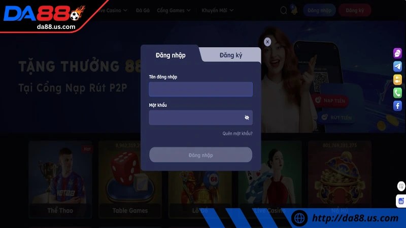 Cách đăng nhập DA88 dễ dàng trên web
